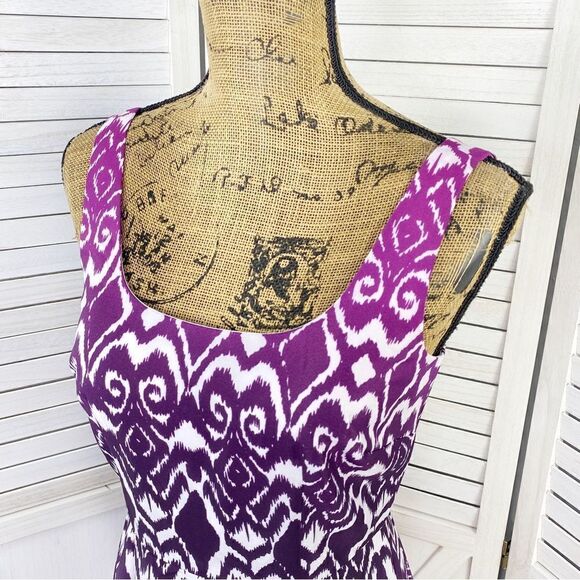 Ann Taylor Ombre Ikat Tribal Print Fit Flare Dress Pink Purple 0 Sleeveless - Picture 6 of 14